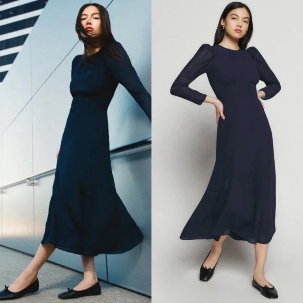NWT Reformation Lysander Dress Midnight Navy Size L